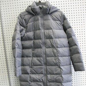 Lands' End Women's Down Coat hooded, Dark Stone Heather, M, NWT